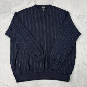 Vintage Tosani Made in Canada Textured Knit Sweater Navy White XXL Coogi Style